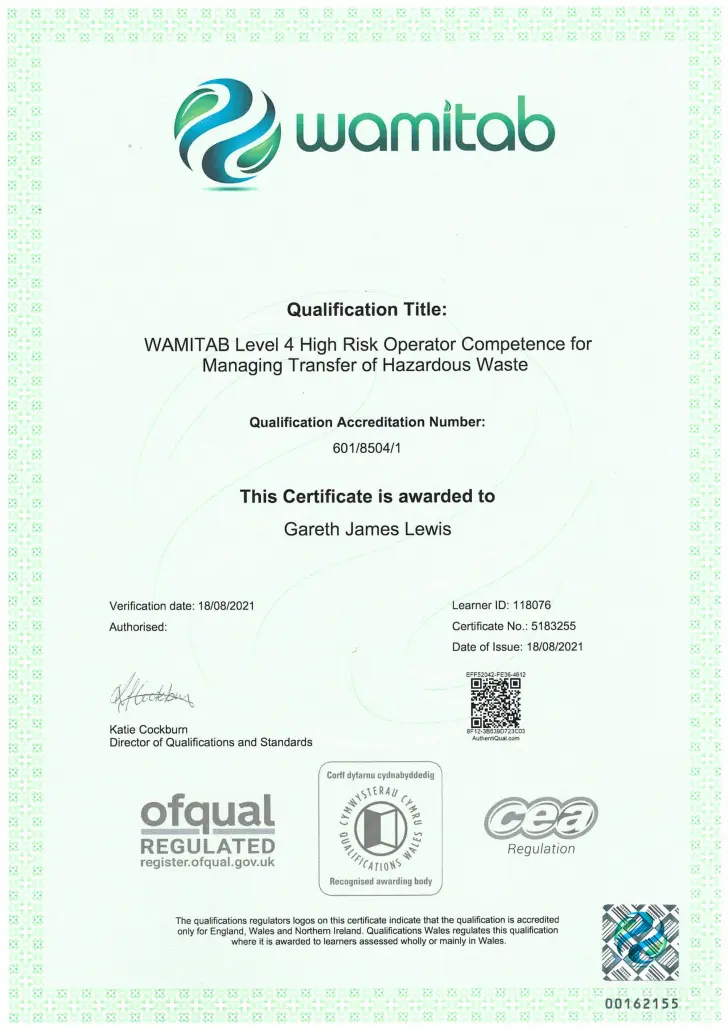 Elite Waste Transfer Certificate