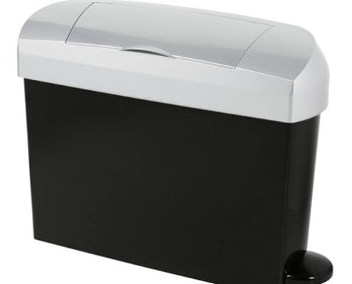 Mini-Designer-pedal-(4) sanitary bin with a designer black and satin finish.