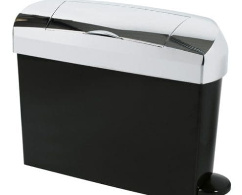 Mini-Premier-chrome-pedal-(3) Male Hygiene bins in black with a chrome finish.